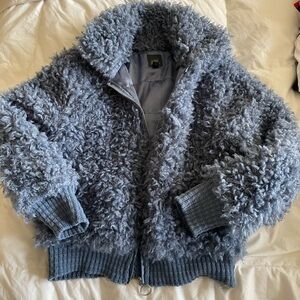 Wild Fable Women Long Sleeve Zip-Up Sherpa Jacket Blue